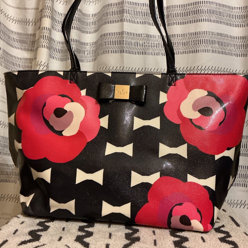 Kate Spade Black and Red Floral Tote